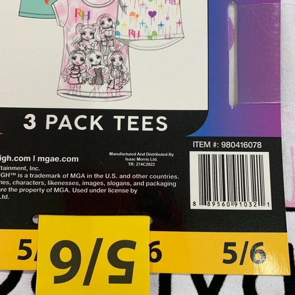 Rainbow High Girls 3-pack Tees 5 /6 Short Sleeve Graphic Print T-Shirts 5 / 6 - Picture 5 of 6